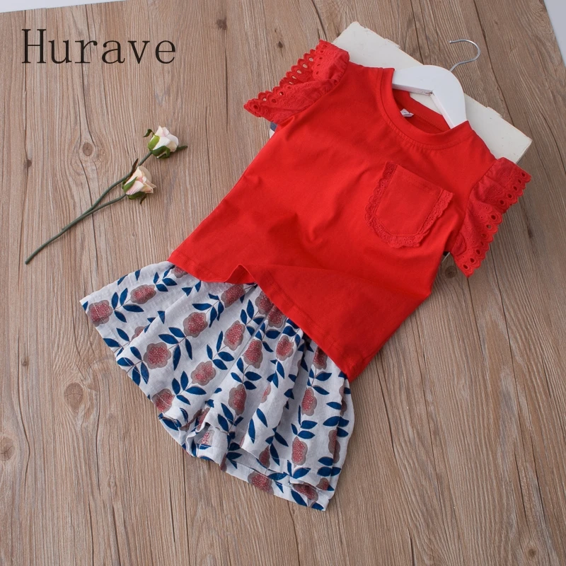 Hurave/2019 летние комплекты для девочек одежды детей детская одежда хлопковая