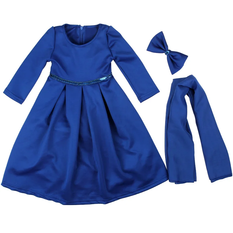Autumn Winter Dress Muslim Girls Long Sleeve 2017 Brand 3pcs Children Clothing Sets Baby +Scarf +Bow Party Wedding | Детская одежда и