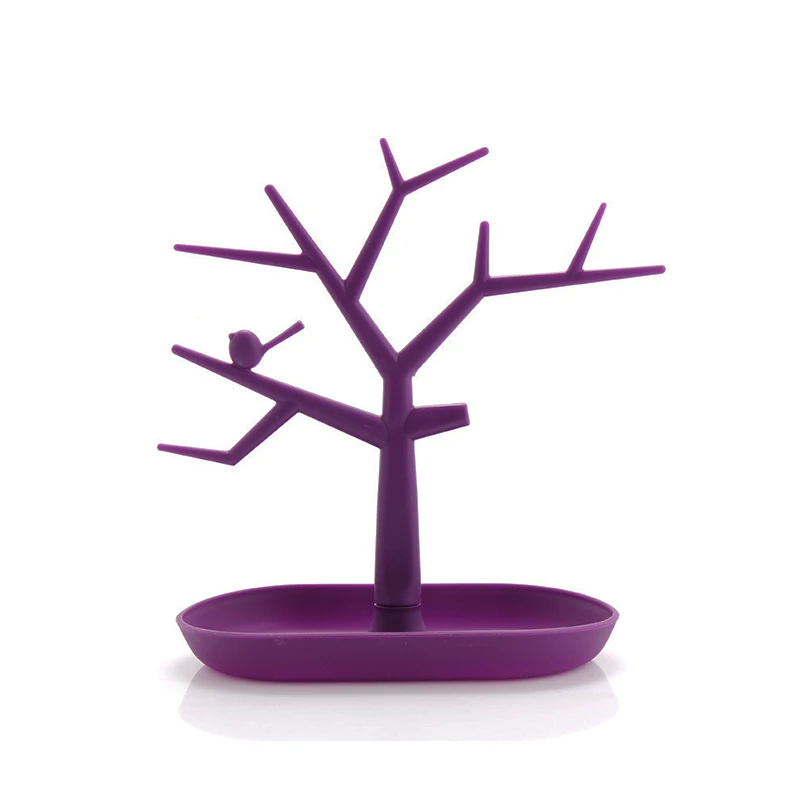 Purple Для ключей, 5 цветов, стеллажи, органайзер для ювелирных изделий, дерево, ветка, форма, серьги, дисплей, птички, стеллаж для хранения, 1 шт., новинка, вешалка, пластик - Цвет: Purple