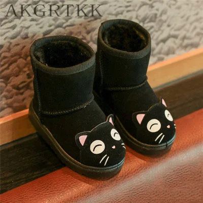 Черный Г. Новые модные зимние сапоги для мальчиков и девочек с милым рисунком теплая зимняя детская хлопковая обувь в Корейском стиле Большие размеры - Цвет: Черный