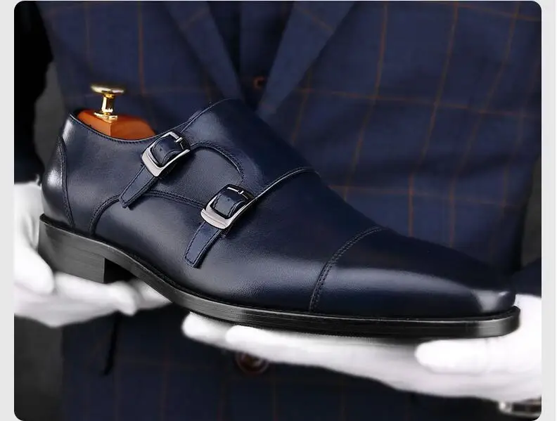 Men's shoes genuine leather dark blue smart casual oxfords buckle height increasing formal business sewing breathable dress shoe | Обувь