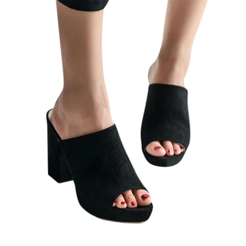 Женские туфли без задника на высоком каблуке сандалии шлепанцы с открытым носком