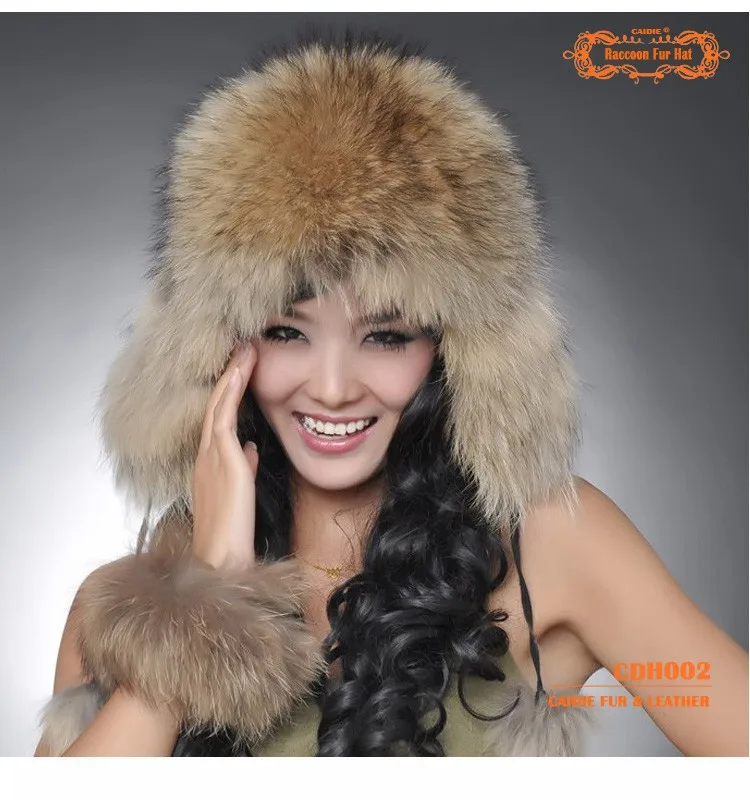 Женская шапка ушанка CDH002 модная зимняя из меха енота и лисы шапки бомберы|hat