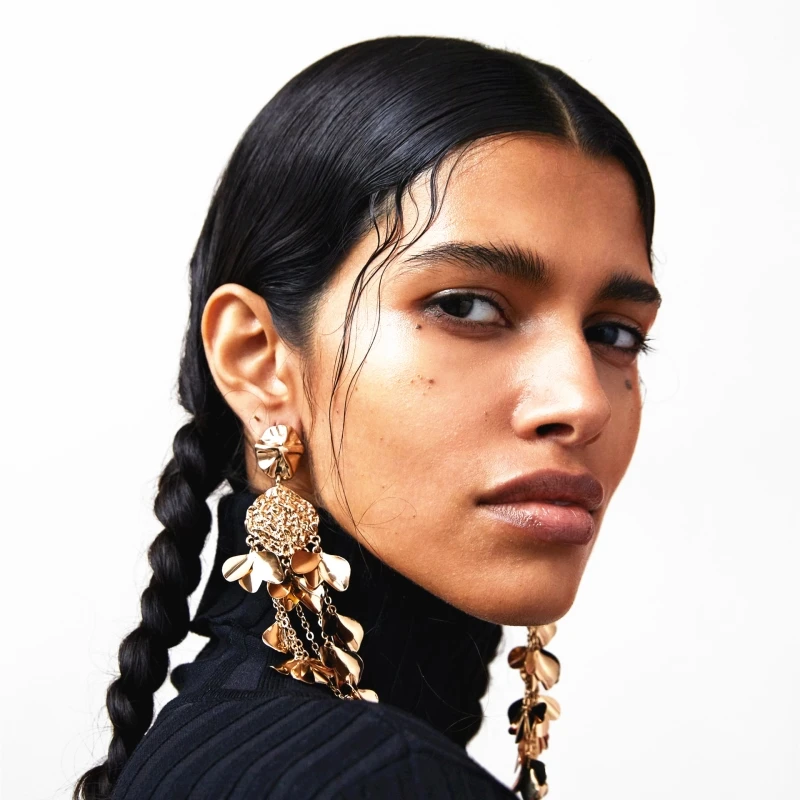 AOTEMAN ZA New Metal Tassel Earrings Fashion Bohemian Gold Flower Statement Long For Women Wedding Jewelry 2019 | Украшения и