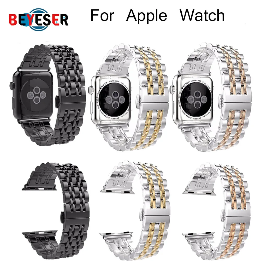 

Luxury Watchband for Apple Watch 1/2/3/4/5 38mm 42mm band with Buckle Chain Style Bracelet With Adapters 44mm 40mm Wrist Strap
