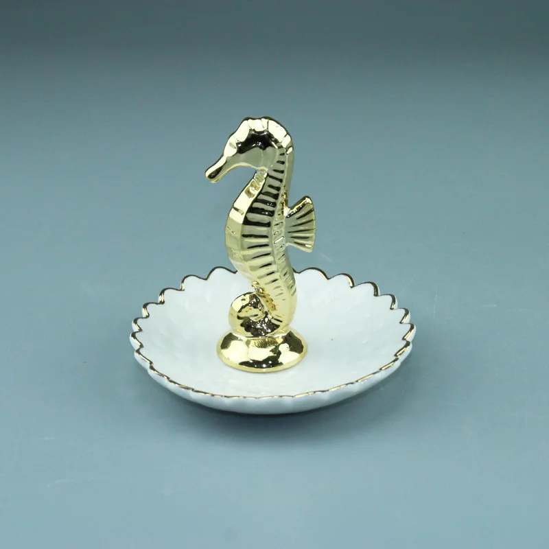 Золото Керамические морской конек кольцо лоток кружева керамические украшения