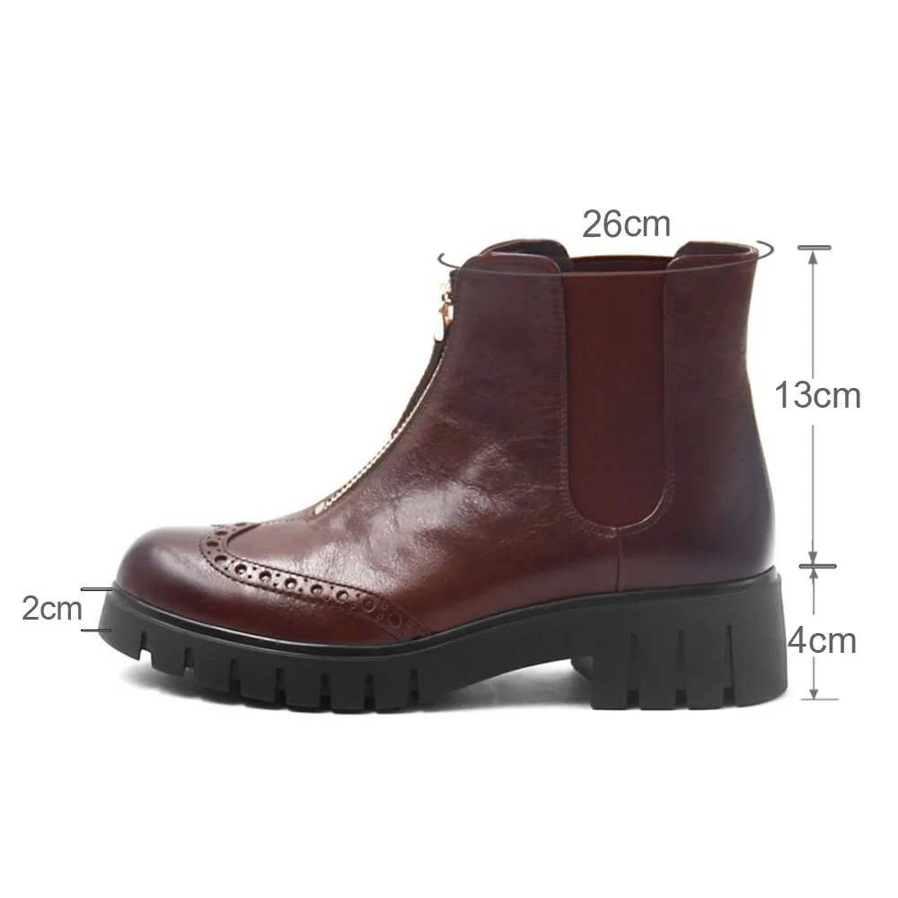 Ботильоны на молнии женская зимняя обувь из натуральной кожи плоской платформе с