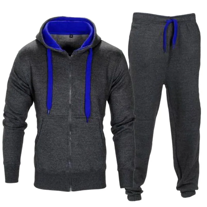 

2019 Autumn Sportwear Fashion Mens Set 2PC Zipper Hooded Sweatshirt Jacket+Pant Moleton Masculino Sets Tracksuit Men