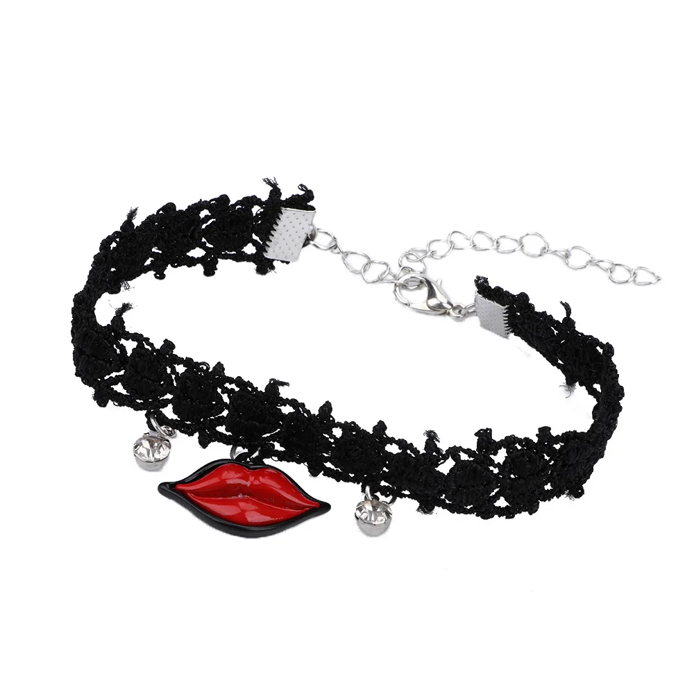 Женские красные губы ножной браслет кружева горный хрусталь кулон в этническом
