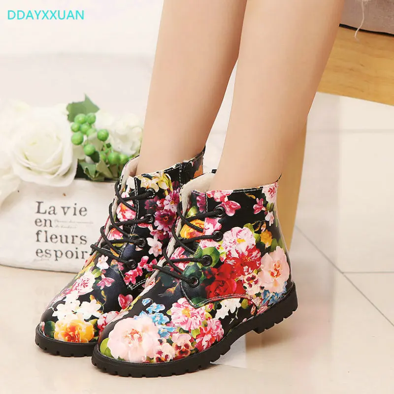 Детские Ботинки Martin с цветочным принтом Новинка 2018 года зимние детские кроссовки