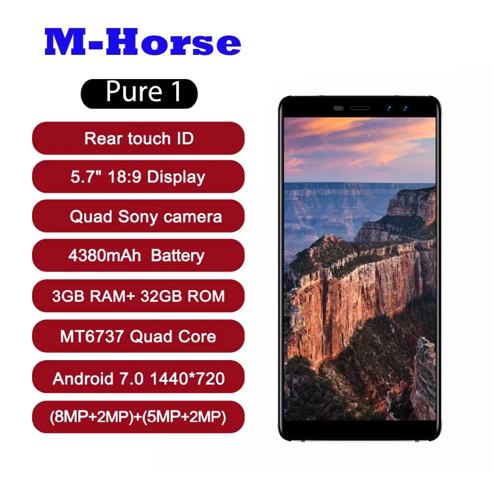 M HORSE Pure 1 Мобильные телефоны 3 ГБ 32 5 7 &quot18:9 полный экран MTK6737 четырехъядерный Android 0