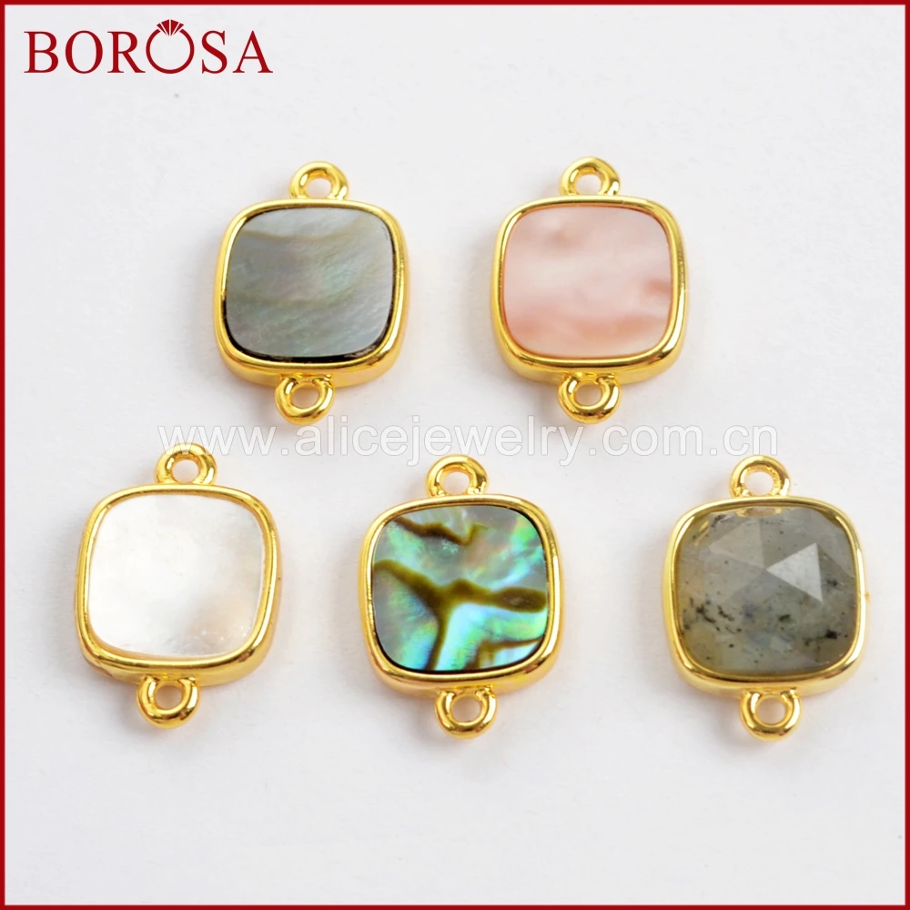 BOROSA 10PCS 11x11mm Square Multi-kind Faceted Druzy Stones Connectors Natural Shell Double Charms Jewelry for Bracelet WX987 | Украшения и