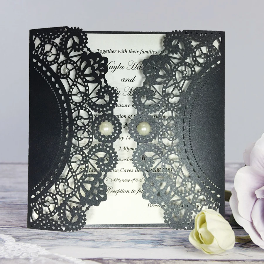 

Black Pearls Wedding Invitations - Set of 50