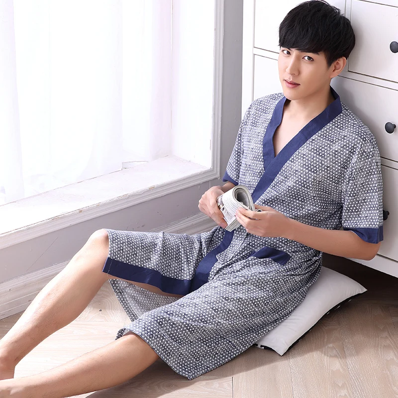 

Summer Robes Men Cotton Short-sleeve Men's japanese Style Bathrobe 100% Cotton Sleepwear Thin Plus Size 4XL