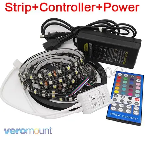 Strip Control Power 5050 RGBWW Светодиодная лента Черная PCB IP20 IP65 IP67 водонепроницаемая полоса 12 в 5 м 60 Светодиодный/м+ 40Key RGBW Пульт дистанционного управления+ DC12V 5A блок питания - Испускаемый цвет: Strip Control Power