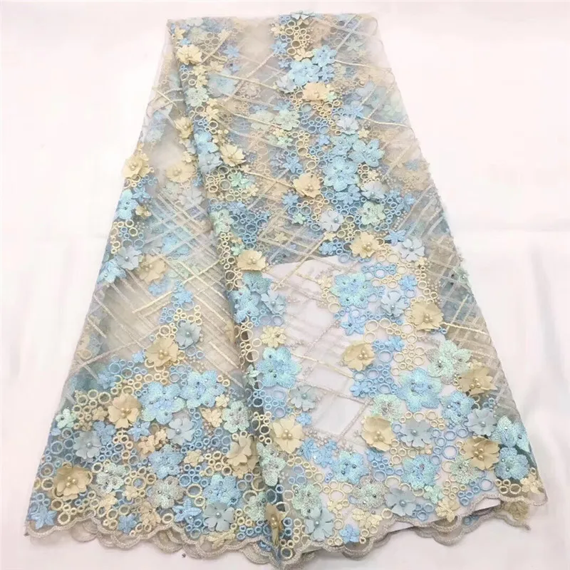 Top Quality Beaded 3D Flower African Net lace fabric 5Yards New Coming Nigerian For Wedding Dress HX1001-2 | Дом и сад