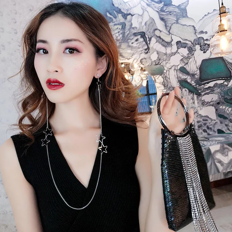 Модные длинные серьги ювелирные изделия для женщин из нержавеющей стали круглый