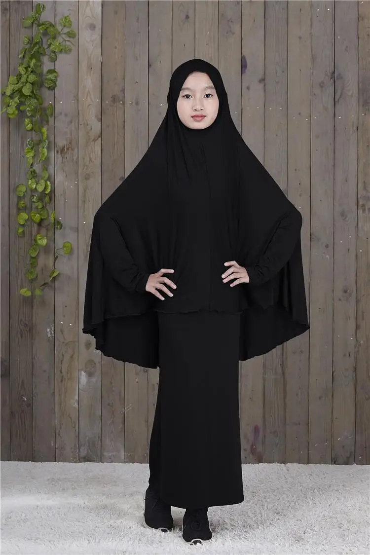 Black Abaya/длинное мусульманское платье-хиджаб Maxi для девочек; комплект одежды для молитвы в мусульманском стиле; Рамадан; Бурка; костюмы для детей с полным покрытием; новое арабское платье - Цвет: Black