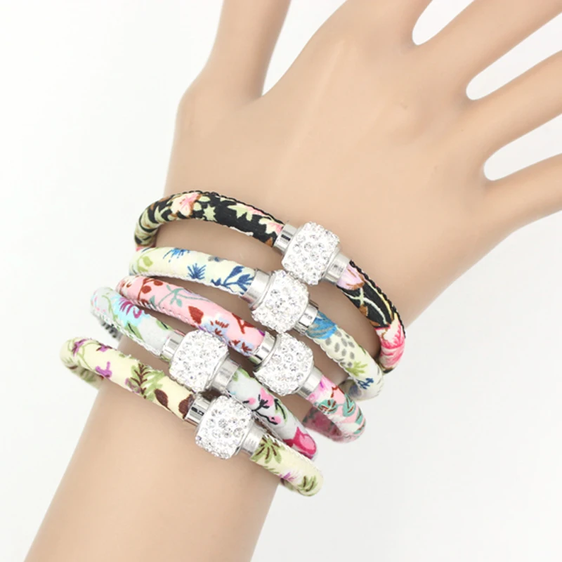 1 шт. Новый магнитный браслет с хрустальными шариками цветочным принтом тканевый
