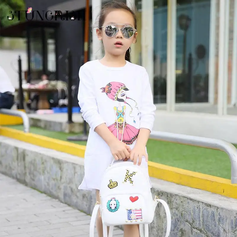 Осенняя футболка для девочек одежда средней длины с героями мультфильмов