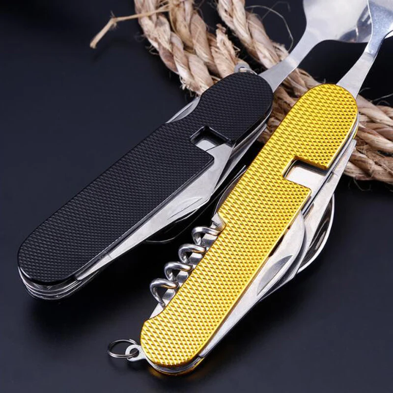 Уличная посуда ложка/вилка/нож/открывалка для бутылок 4 в 1 складной инструмент из