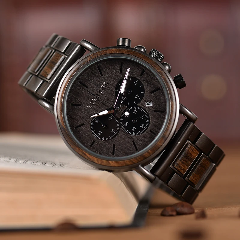 BOBO BIRD часы мужские секундомер relojes hombre деревянные наручные часы мужские шоу Дата erkek kol saati в подарочной коробке