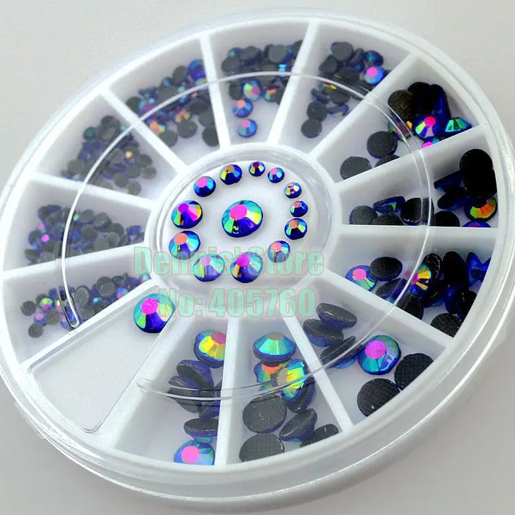 Загадочный смешанный 4 размера 2-5 мм 3D Блестящий синий AB искусство ногтей