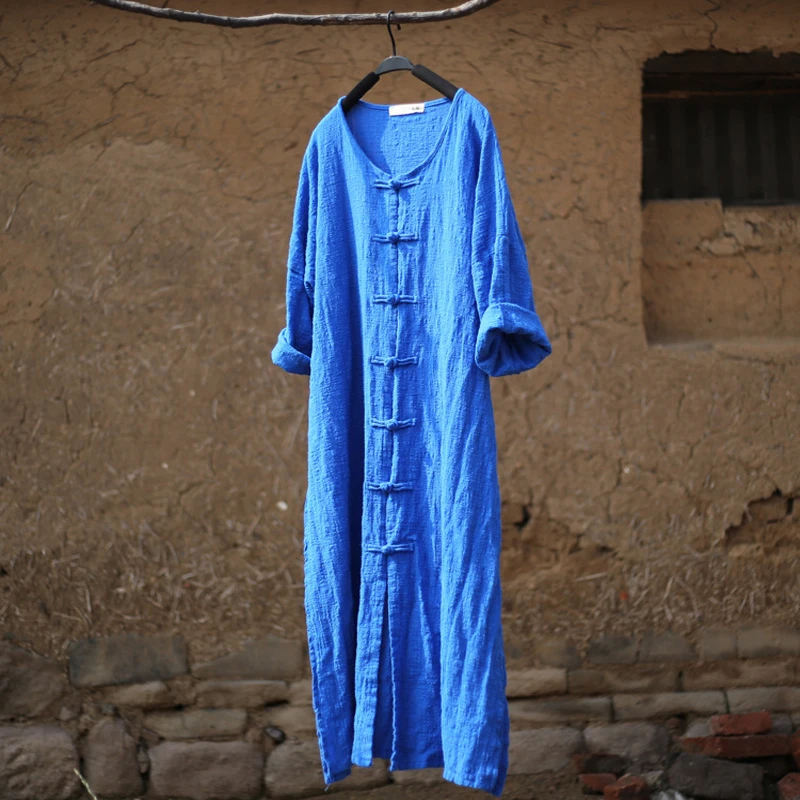 Женская винтажная длинная рубашка Johnature тонкая однотонная Свободная блузка из