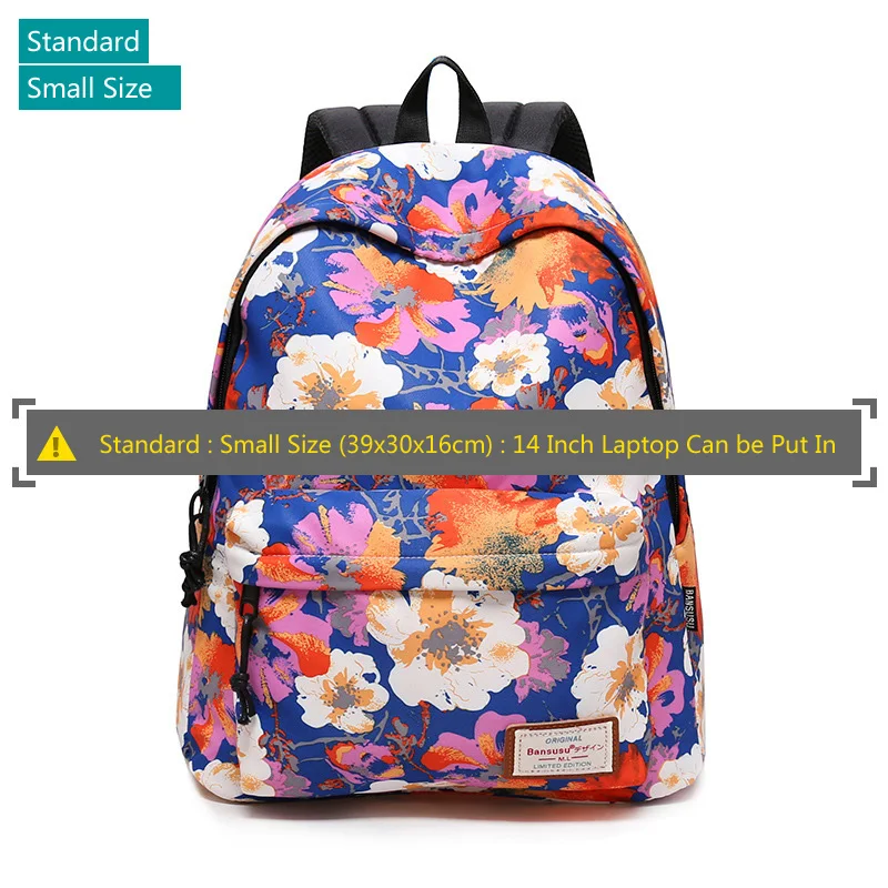 Standard-Small-Blue Large Bagpack Women 15.6 Inch Laptop Backpack with USB Charger Female Print Back Pack Bags for School Teenage Girl Backbag Woman - Цвет: Standard-Small-Blue
