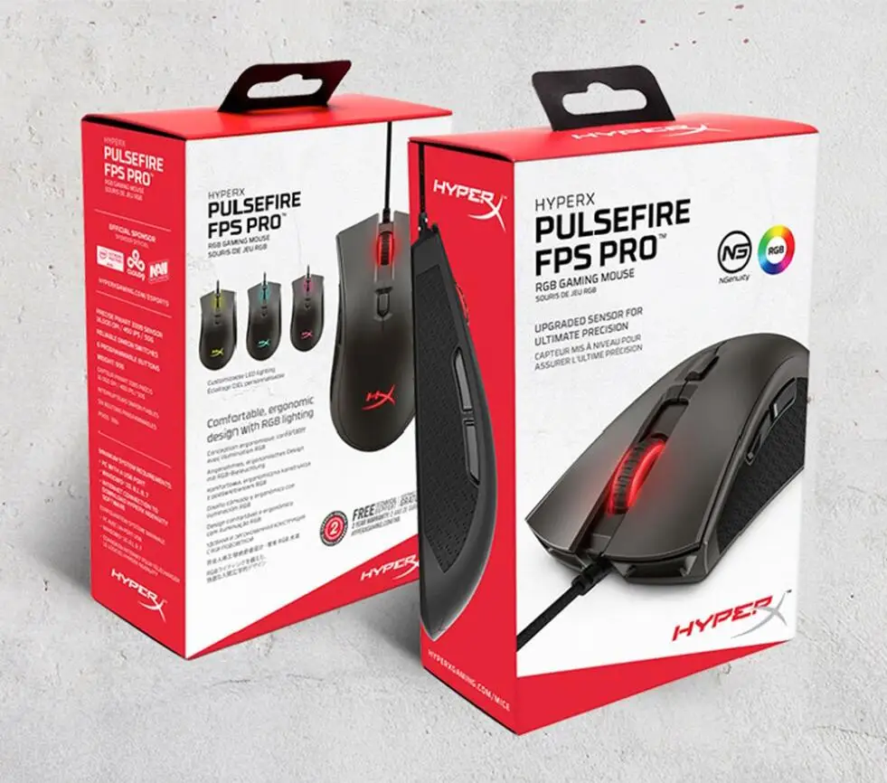 Игровая мышь kingston HyperX Pulsefire FPS Pro dpi 16000 RGB, проводная профессиональная геймерская мышь Pixart 3389, мыши для ноутбука