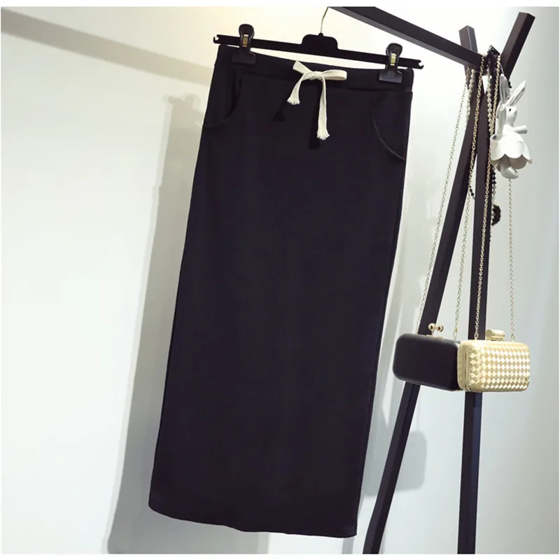 Женская Длинная трикотажная юбка осенне зимняя облегающая карандаш средней