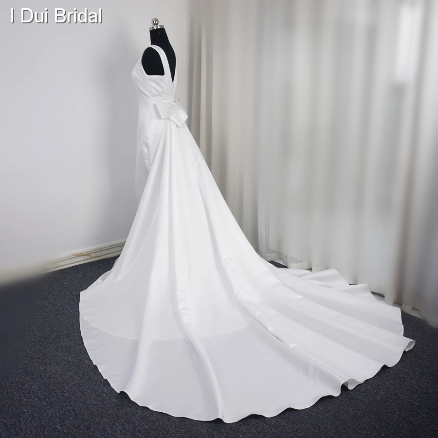 Женское свадебное платье футляр со съемным длинным шлейфом фото на заказ|sheath wedding