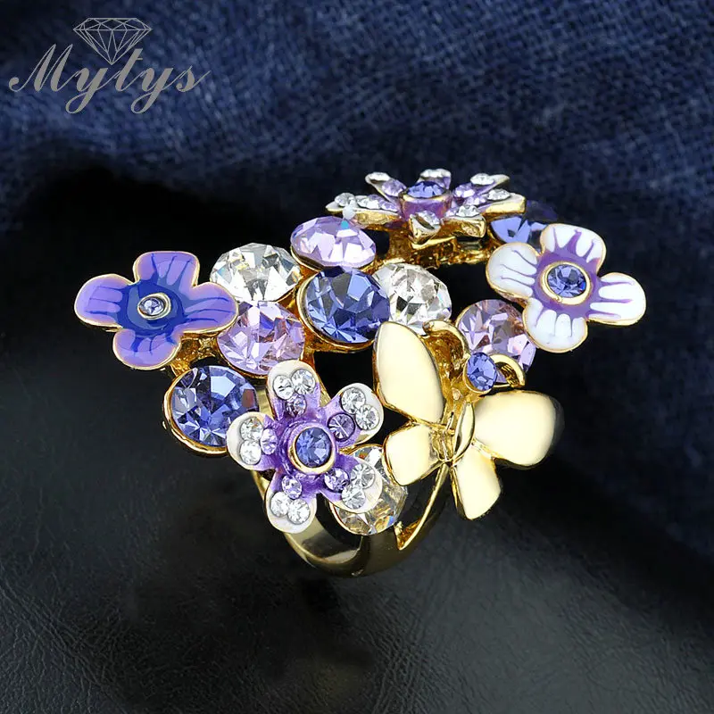 Mytys очаровательные фиолетовые кольца с кристаллами в виде цветка GP женские
