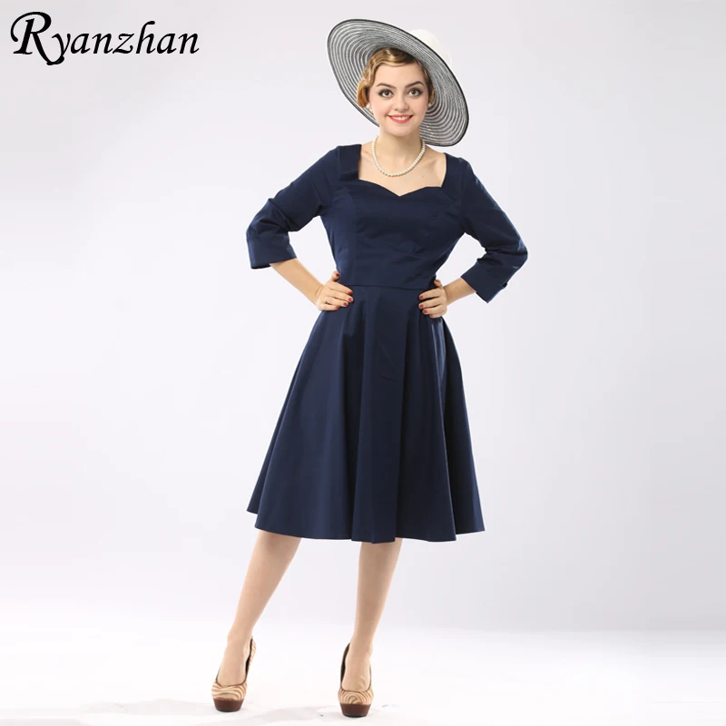 Ryanzhan Весной Новый 2017 Одри Хепберн Плюс Размер Элегантный 50 s 60 Ретро Dress Половина