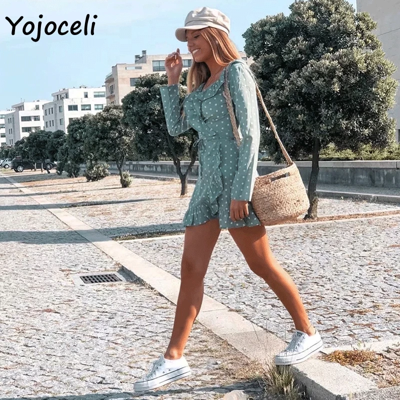 Yojoceli платье в горошек с оборками женское Романтическое Платье во французском