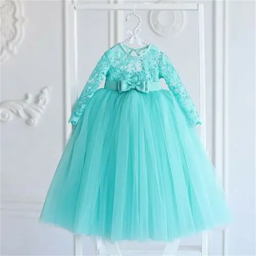 Детское платье с цветами для девочек подружки невесты длинным рукавом и бантом