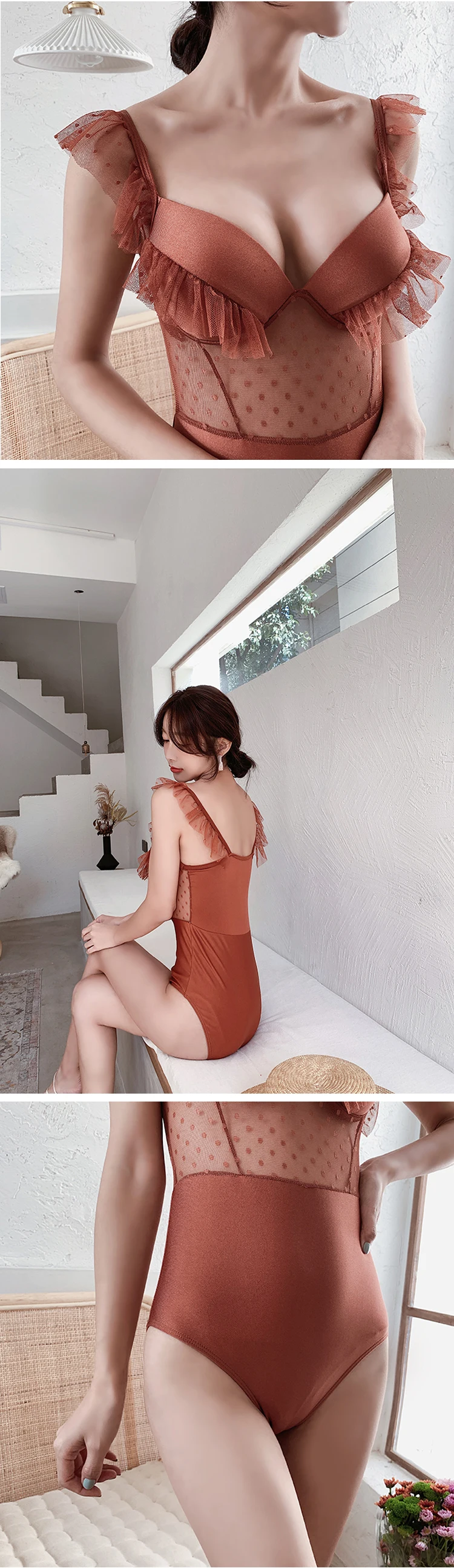Backless Swimwear Bodysuit Beach Bathing Swimsuit Corsets And Bustiers Sexy Push Up Bra Underwea Lace Mesh One Piece Suits
