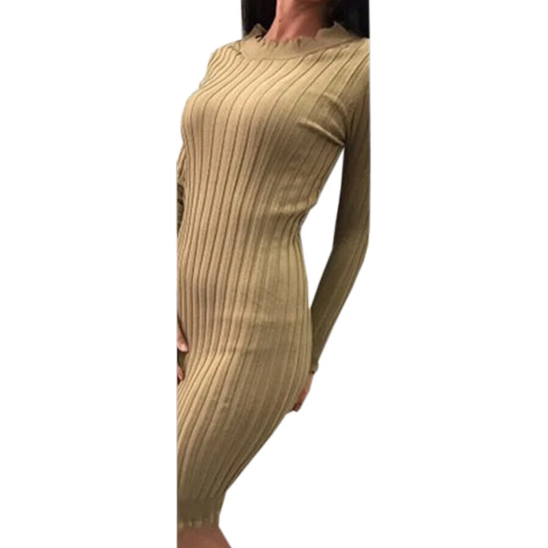 2018 Новая мода осень Для женщин вязаные платья зима с длинным рукавом О образным