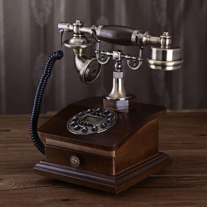 Старинный стационарный телефон из массива дерева модный античный деревенский с
