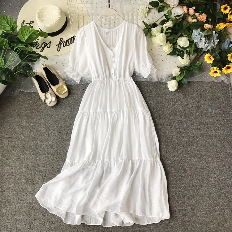 2019 новые модные женские платья тонкое платье с высокой талией и длинным v