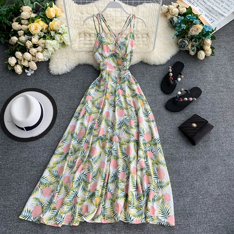 Новинка 2019 модные женские платья лимон персик лист принт праздник сексуальный