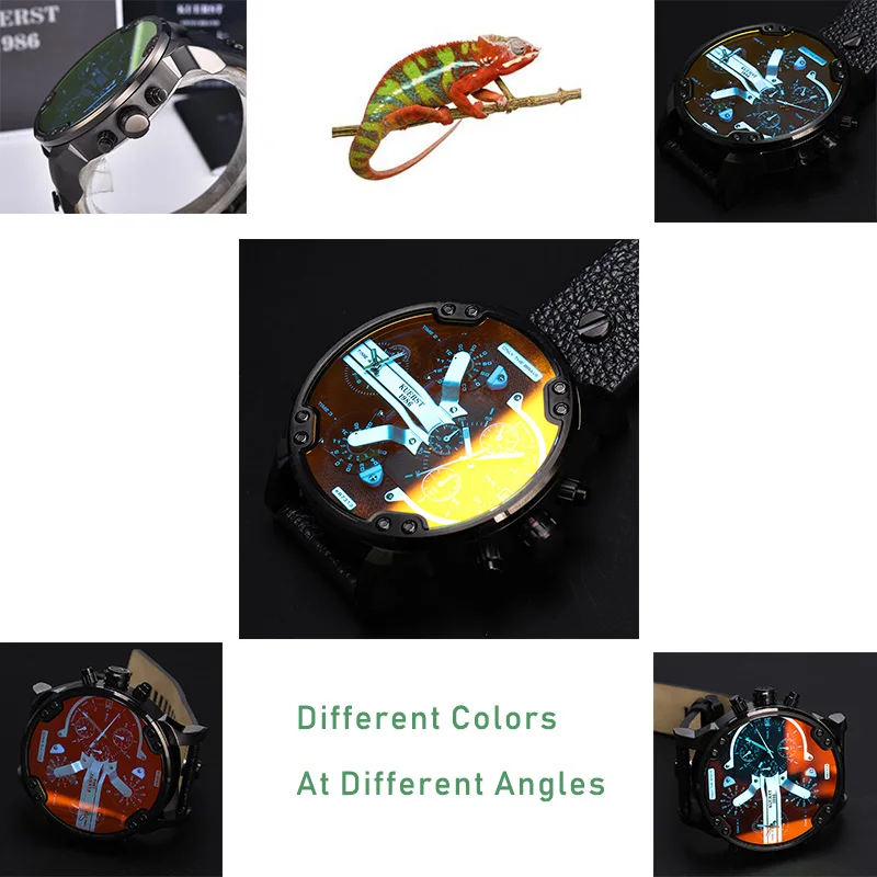 New Men's Large Dial Sports Watch Multi-time Zone Display Military Watch Men Luxury Brand KUERST Waterproof Quartz Watch