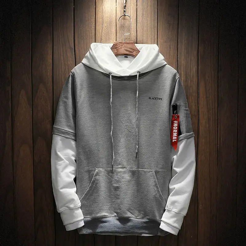 LightGray Крутая Мужская толстовка в стиле хип-хоп из кусков, пуловер с длинным рукавом, толстовки, толстовка с капюшоном, Мужская M-5XL высокого качества - Цвет: LightGray