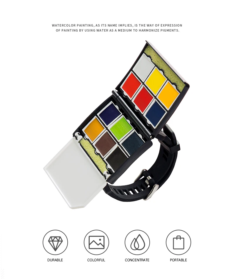 Creative Portable 12/24Colors Watch type Pigment Solid Watercolor Paints Set With Paintbrush Pigment Set best gifts Art Supplies