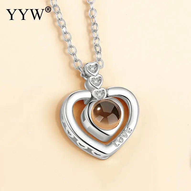 platinum plated 100 языков, миниатюрное ожерелье с подвеской I Love You, розовое золото, серебро, воспоминания о романтической любви, свадебное ожерелье на День святого Валентина - Окраска металла: platinum plated