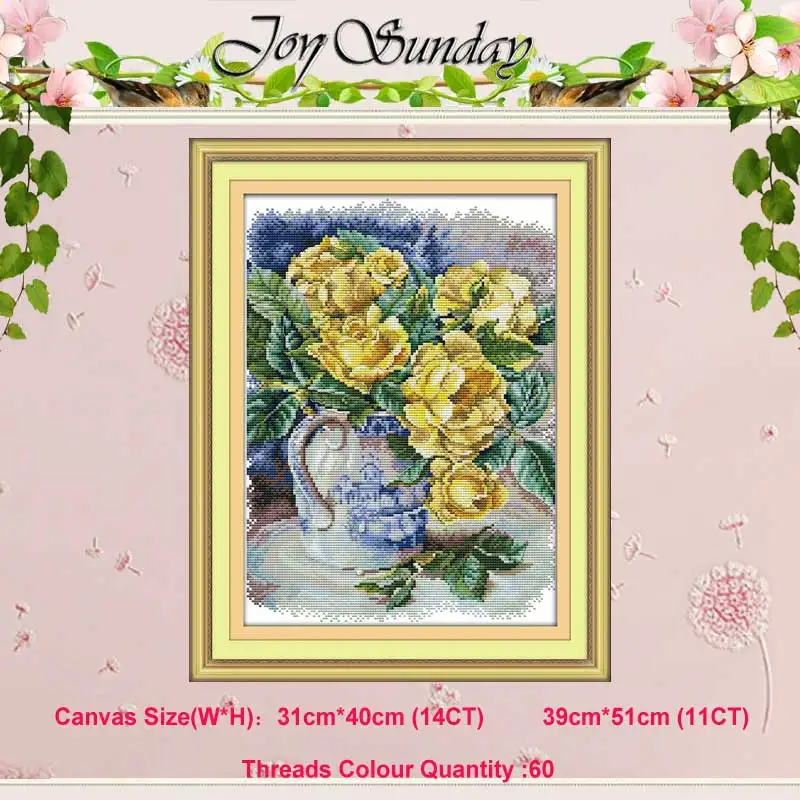 Yellow rose Роза Орхидея Лилия тюльпан ваза для цветов с маками 11CT 14CT Набор для вышивания крестиком DIY DMC Набор для вышивания крестиком рукоделие домашний декор - Цвет: Yellow rose