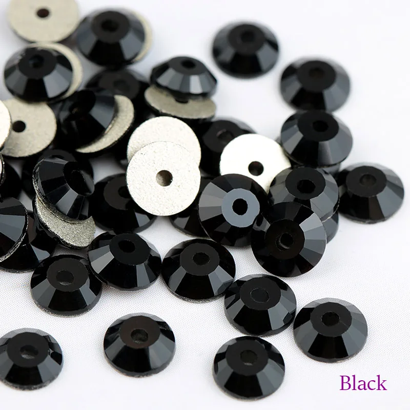 black QIAO AAAAA SS12-SS30 хрустальный стакан Круглый Швейные Стразы пришивные плоские с оборота Стразы 1 отверстие для свадебного платья аксессуары DIY - Цвет: black
