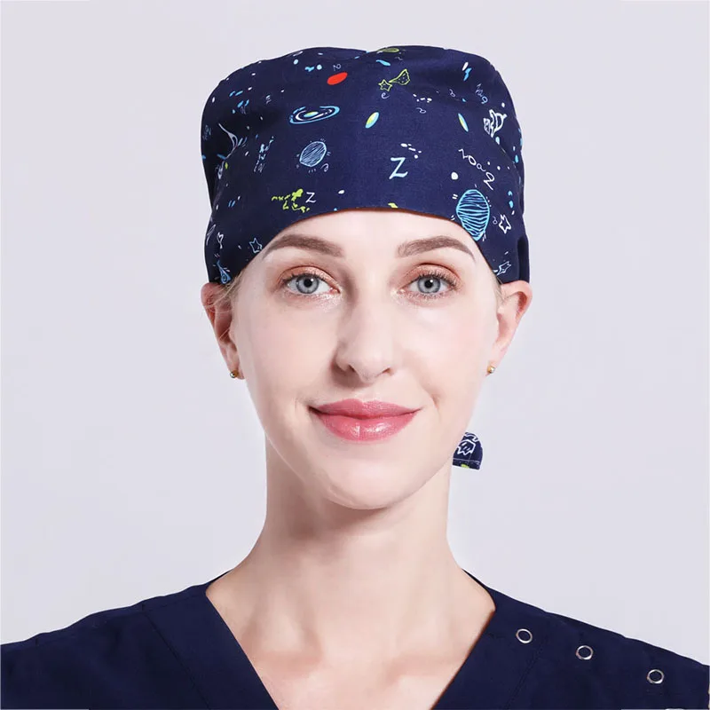Темно-синяя космическая ракета, Мужская медицинская шапка с принтом, шапка для стоматолога, для работы в клинике, хирургические головные уборы, кепка для кормления, ультра мягкая, дешевая распродажа