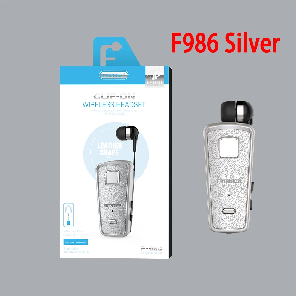 Retail Box Silver Fineblue F986 Новые Bluetooth наушники-вкладыши с микрофоном гарнитура мини беспроводные наушники вибрация, чтобы напоминать - Цвет: Retail Box Silver