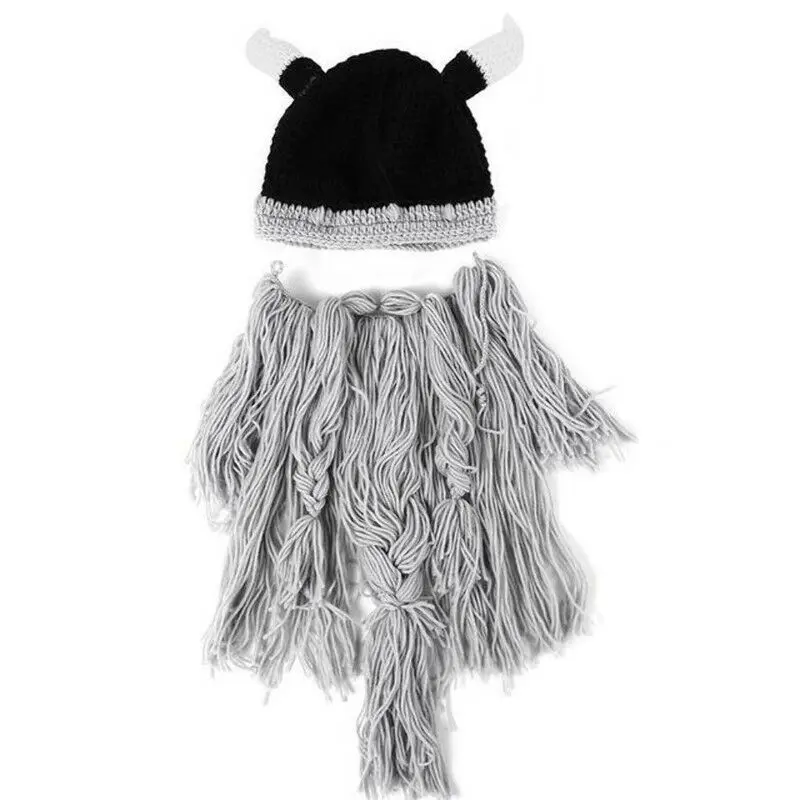 A Мужская шапка Viking Beard вязаная крутая шапочка с рожком шапка для бороды веселые рождественские подарки забавная длинная шапка викинга ручной работы - Цвет: A
